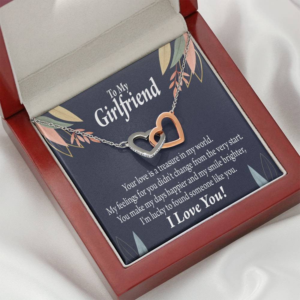 To My Girlfriend My Treasure Inseparable Necklace Pendant 18k Rose Gold Finish 16� - Interlocking Hearts Necklace