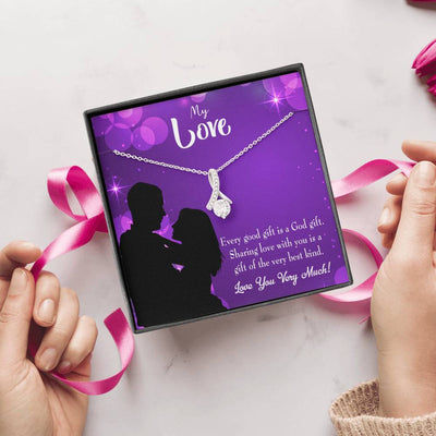 To My Girlfriend Good Gift Message Card W Mahogany Style Luxury Box Eternity Ribbon Stone Necklace - Alluring Beauty Necklace Gift For Her