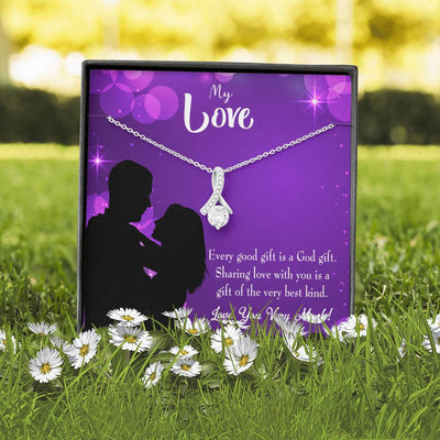 To My Girlfriend Good Gift Message Card W Mahogany Style Luxury Box Eternity Ribbon Stone Necklace - Alluring Beauty Necklace Gift For Her