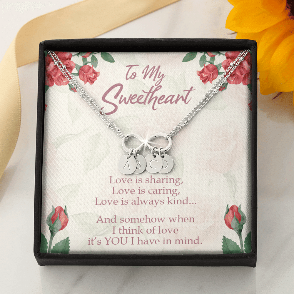 To My Wife Love Is Sharing Infinity Bracelet With Initial Charms - Luxury Love Messages Dog Tag Gifts For Man, Woman