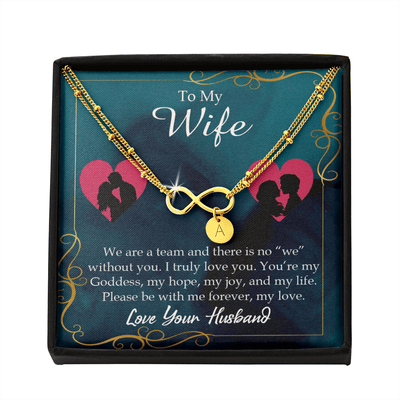 To My Wife We Are A Team Infinity Bracelet With Initial Charms - Infinity Bracelet