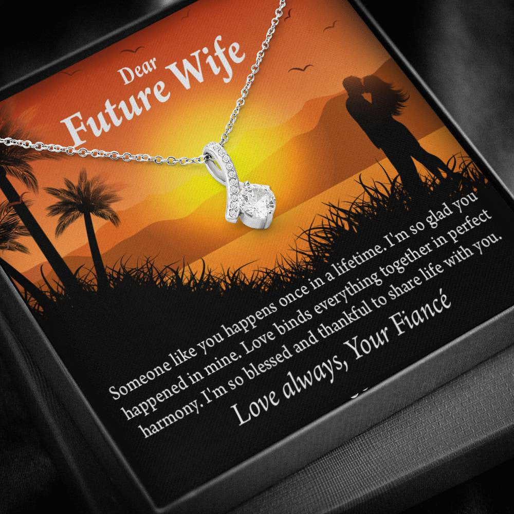 To My Future Wife Thankful Eternity Ribbon Stone Necklace Message Card 14K White Gold Pendant - Alluring Beauty Necklace Gift For Her