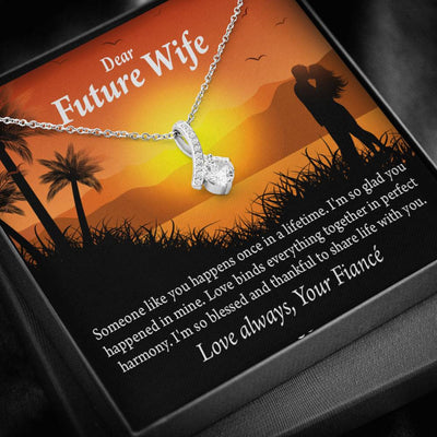 To My Future Wife Thankful Eternity Ribbon Stone Necklace Message Card 14K White Gold Pendant - Alluring Beauty Necklace Gift For Her