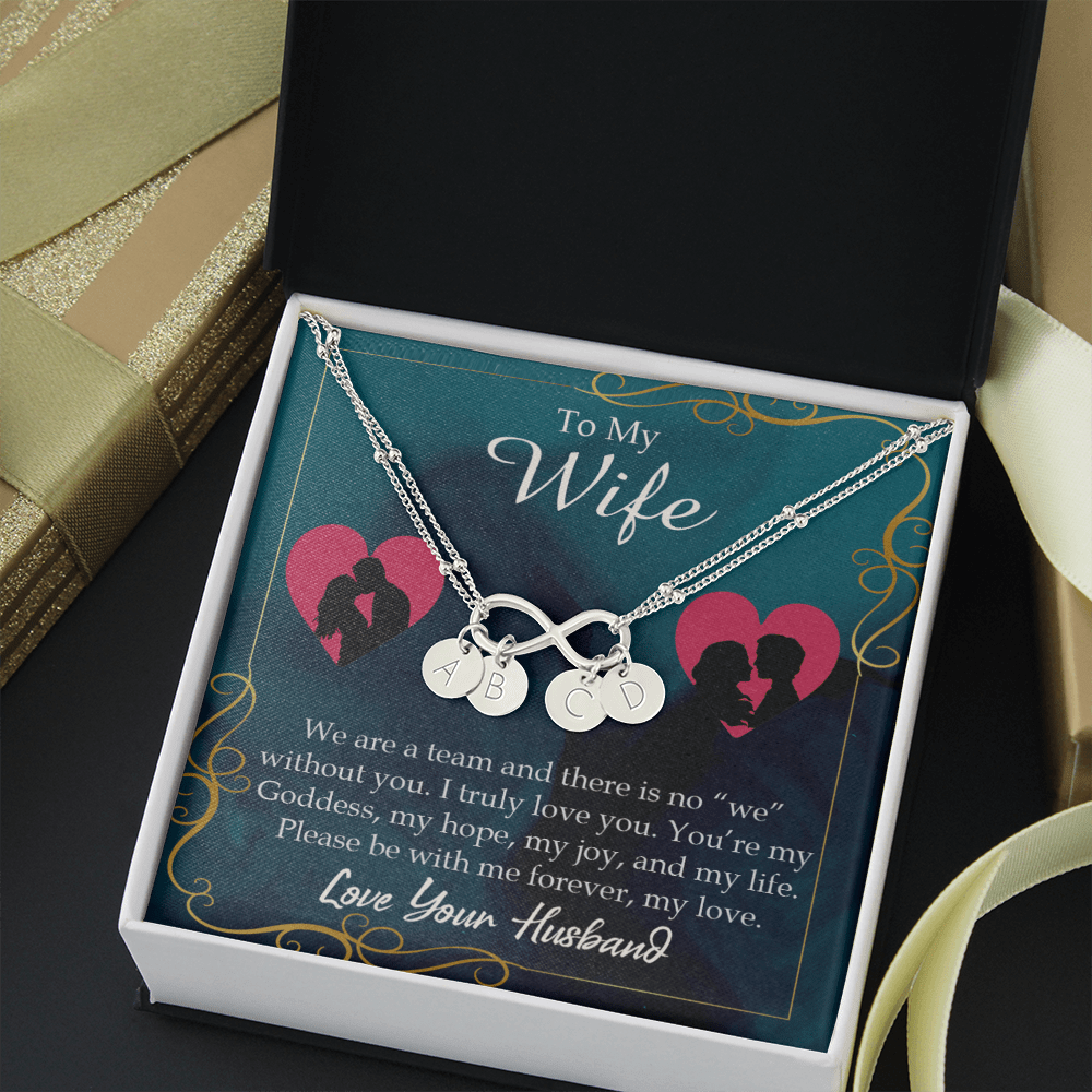 To My Wife We Are A Team Infinity Bracelet With Initial Charms - Infinity Bracelet