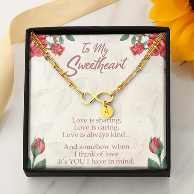 To My Wife Love Is Sharing Infinity Bracelet With Initial Charms - Luxury Love Messages Dog Tag Gifts For Man, Woman