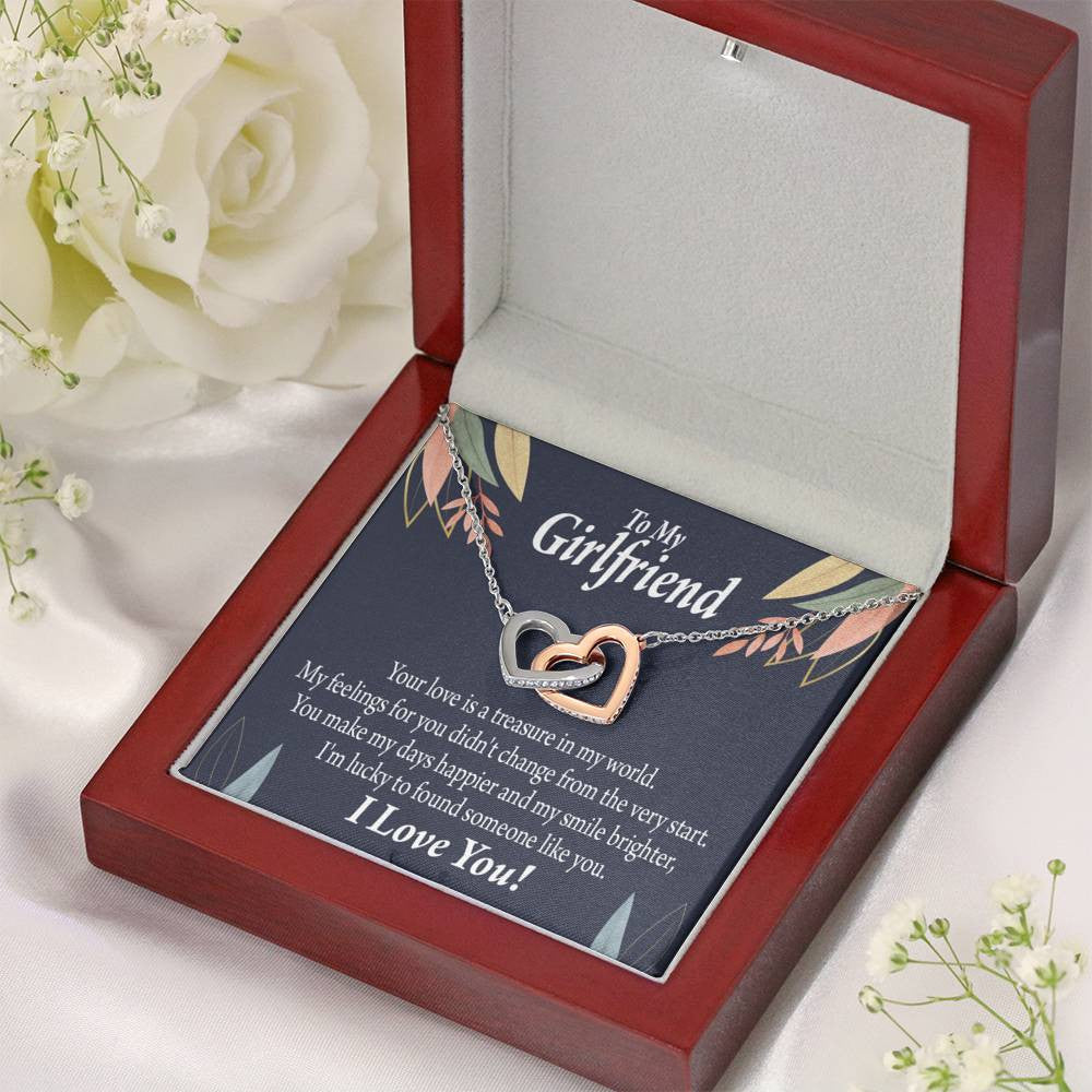To My Girlfriend My Treasure Inseparable Necklace Pendant 18k Rose Gold Finish 16� - Interlocking Hearts Necklace
