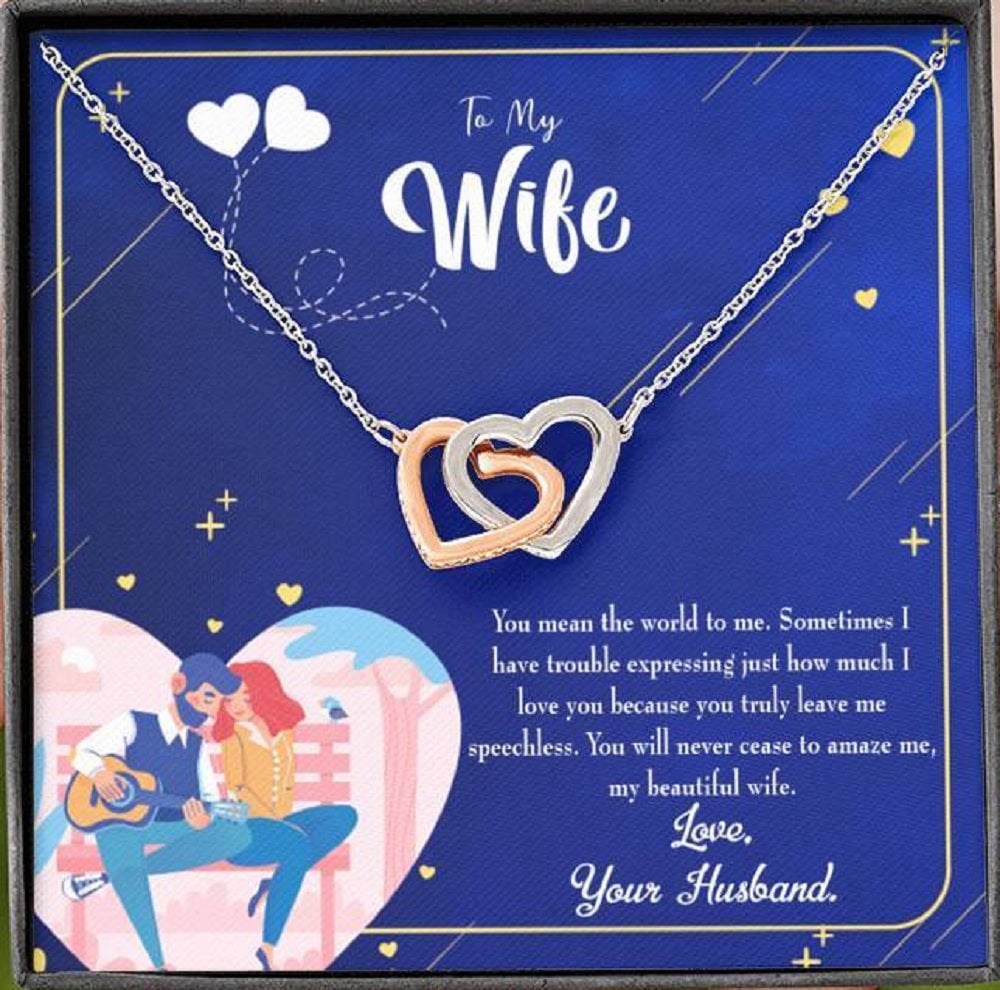 Wife Gift For Wife Birthday Wife You Amaze Me Inseparable Love Pendant 18k Rose Gold Finish 16� - Interlocking Hearts Necklace