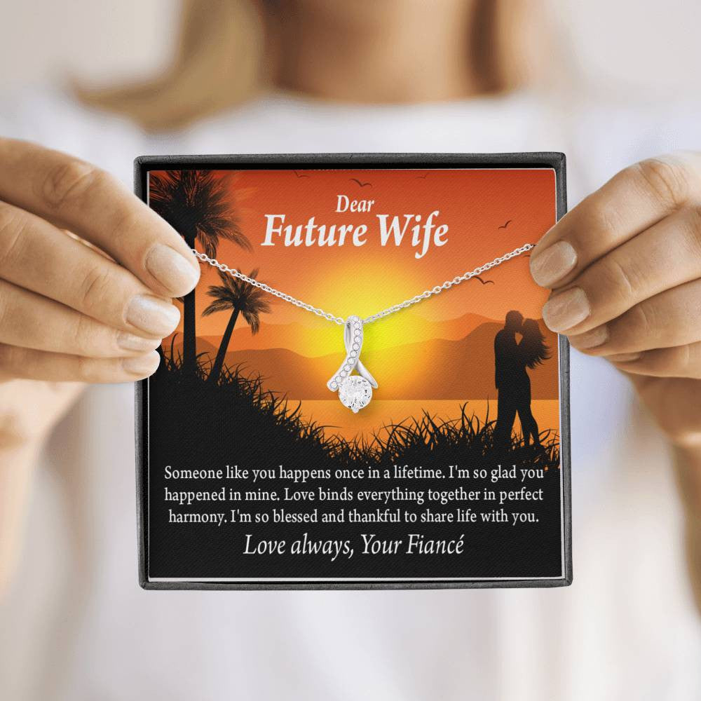 To My Future Wife Thankful Eternity Ribbon Stone Necklace Message Card 14K White Gold Pendant - Alluring Beauty Necklace Gift For Her