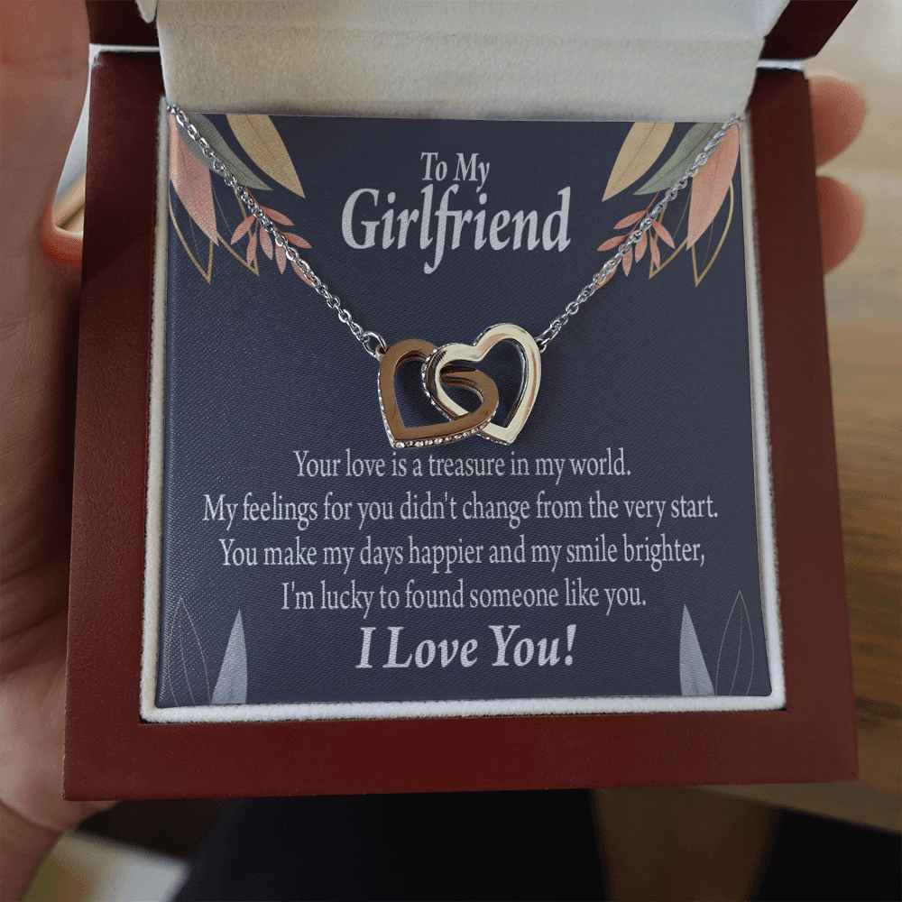 To My Girlfriend My Treasure Inseparable Necklace Pendant 18k Rose Gold Finish 16� - Interlocking Hearts Necklace