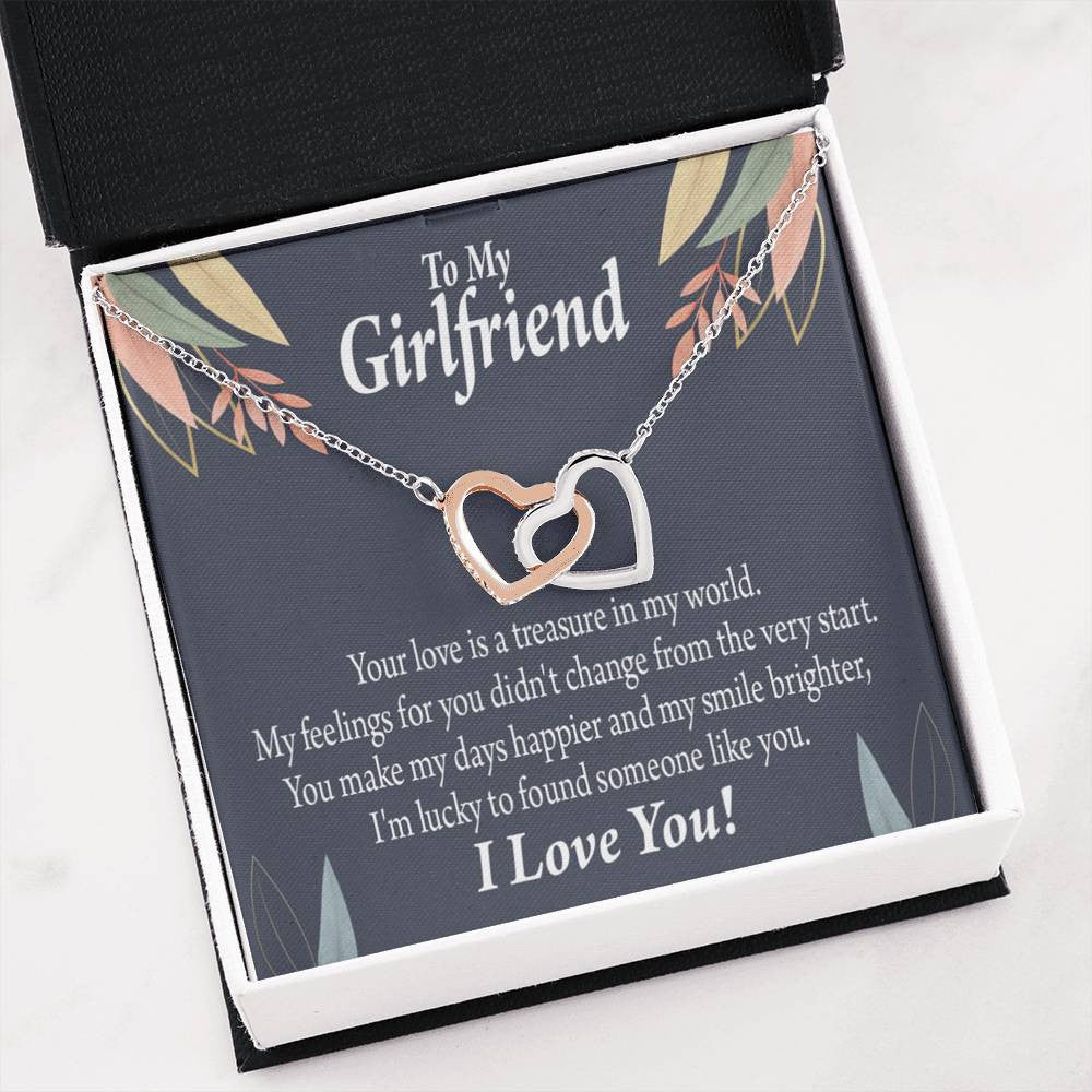 To My Girlfriend My Treasure Inseparable Necklace Pendant 18k Rose Gold Finish 16� - Interlocking Hearts Necklace