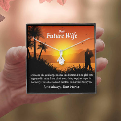 To My Future Wife Thankful Eternity Ribbon Stone Necklace Message Card 14K White Gold Pendant - Alluring Beauty Necklace Gift For Her