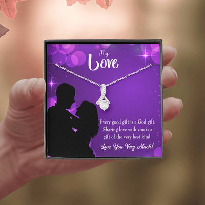 To My Girlfriend Good Gift Message Card W Mahogany Style Luxury Box Eternity Ribbon Stone Necklace - Alluring Beauty Necklace Gift For Her