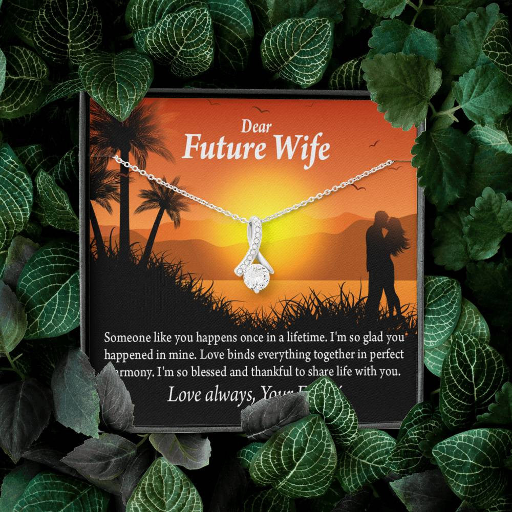To My Future Wife Thankful Eternity Ribbon Stone Necklace Message Card 14K White Gold Pendant - Alluring Beauty Necklace Gift For Her