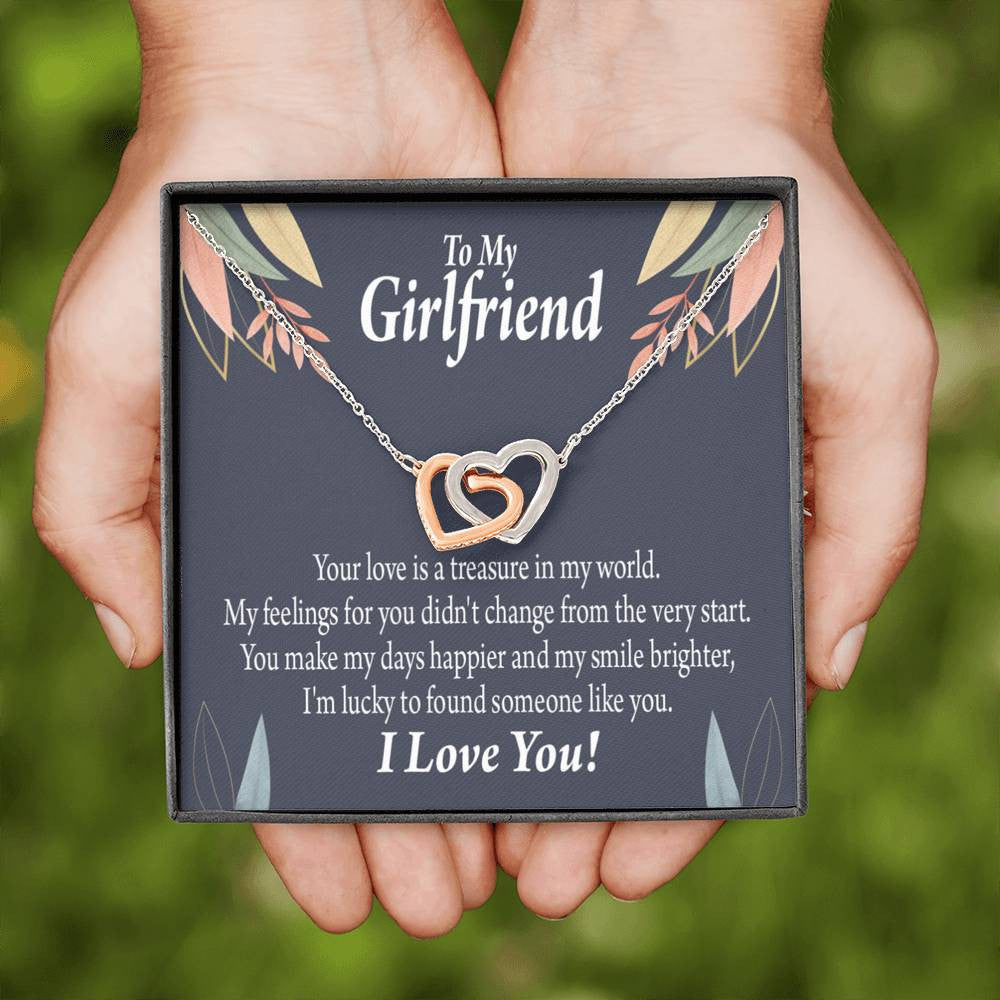 To My Girlfriend My Treasure Inseparable Necklace Pendant 18k Rose Gold Finish 16� - Interlocking Hearts Necklace