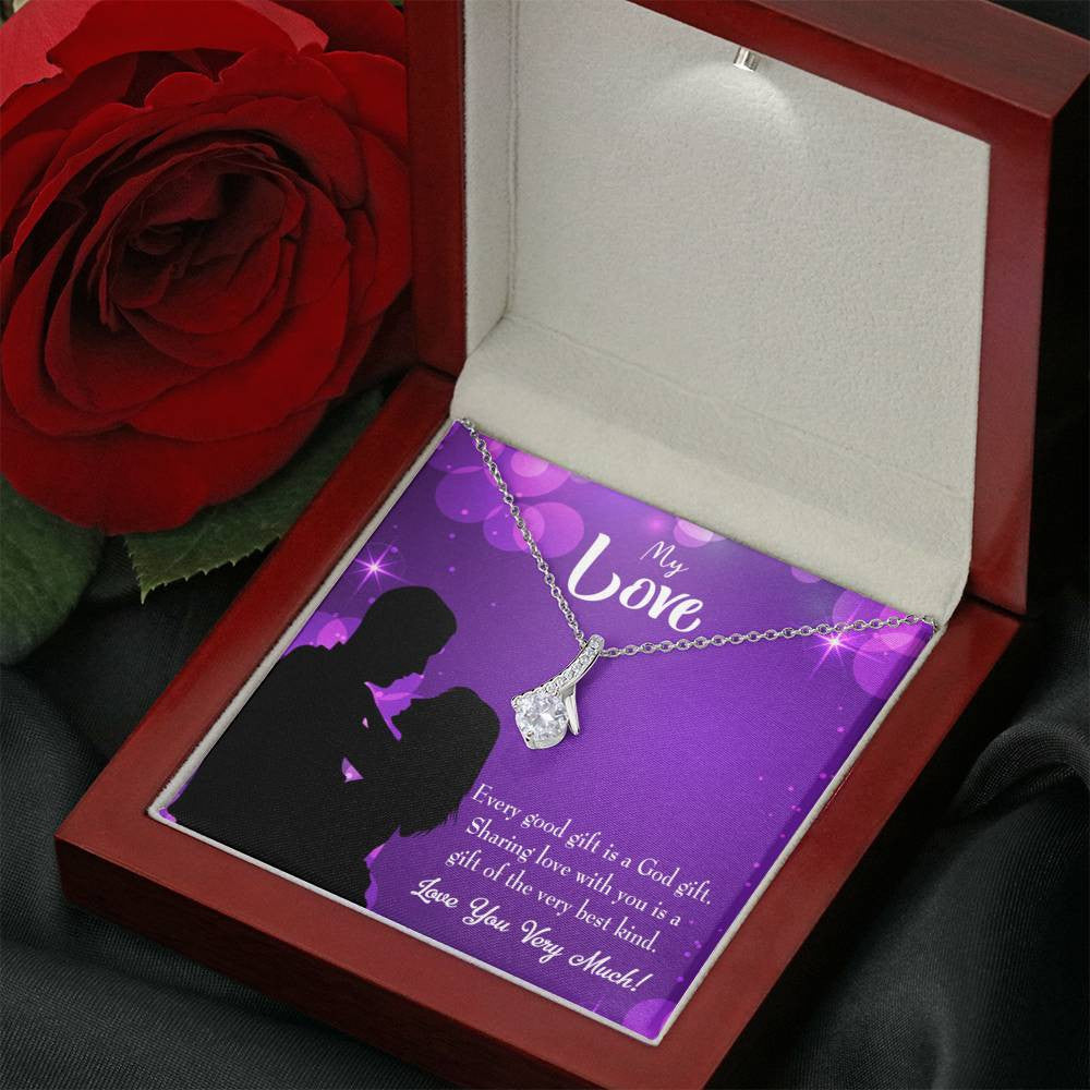 To My Girlfriend Good Gift Message Card W Mahogany Style Luxury Box Eternity Ribbon Stone Necklace - Alluring Beauty Necklace Gift For Her