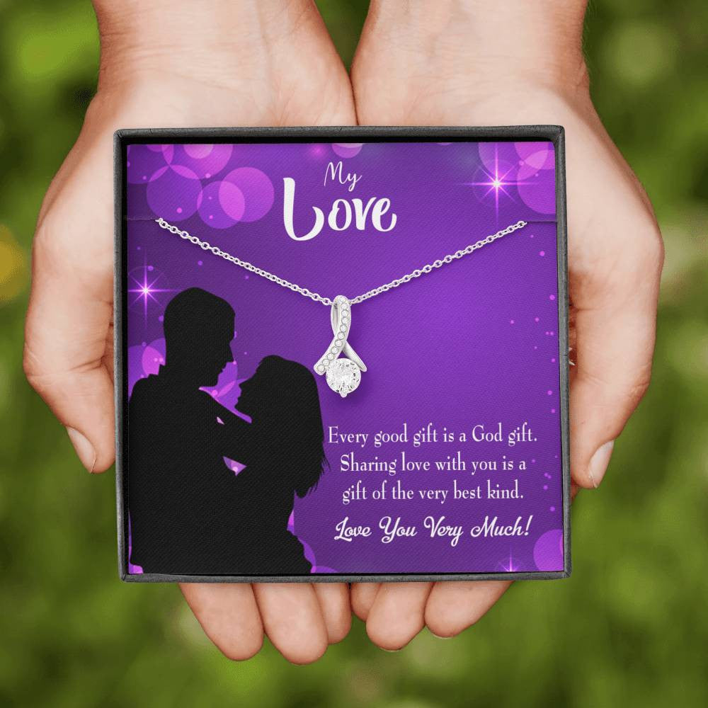 To My Girlfriend Good Gift Message Card W Mahogany Style Luxury Box Eternity Ribbon Stone Necklace - Alluring Beauty Necklace Gift For Her