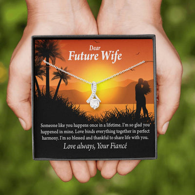 To My Future Wife Thankful Eternity Ribbon Stone Necklace Message Card 14K White Gold Pendant - Alluring Beauty Necklace Gift For Her