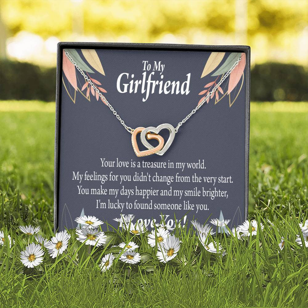 To My Girlfriend My Treasure Inseparable Necklace Pendant 18k Rose Gold Finish 16� - Interlocking Hearts Necklace