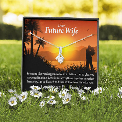 To My Future Wife Thankful Eternity Ribbon Stone Necklace Message Card 14K White Gold Pendant - Alluring Beauty Necklace Gift For Her