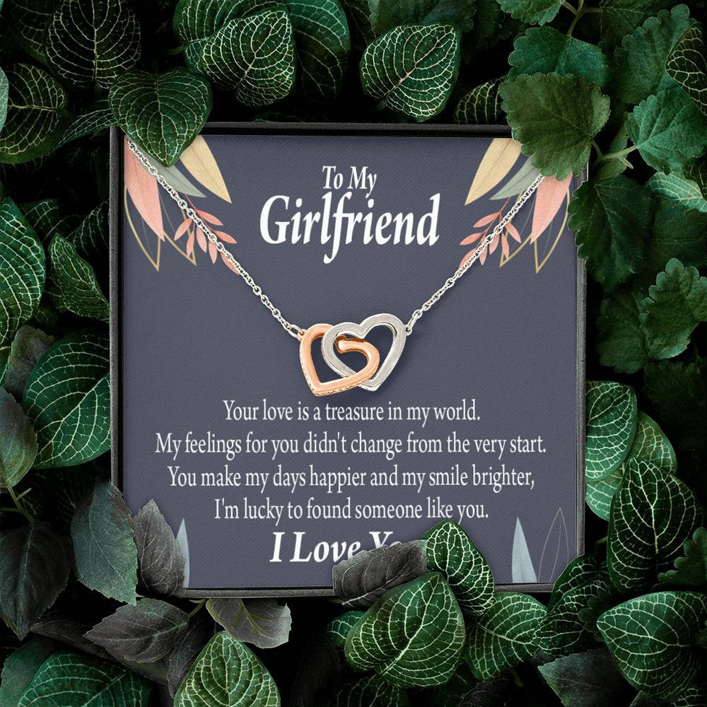 To My Girlfriend My Treasure Inseparable Necklace Pendant 18k Rose Gold Finish 16� - Interlocking Hearts Necklace