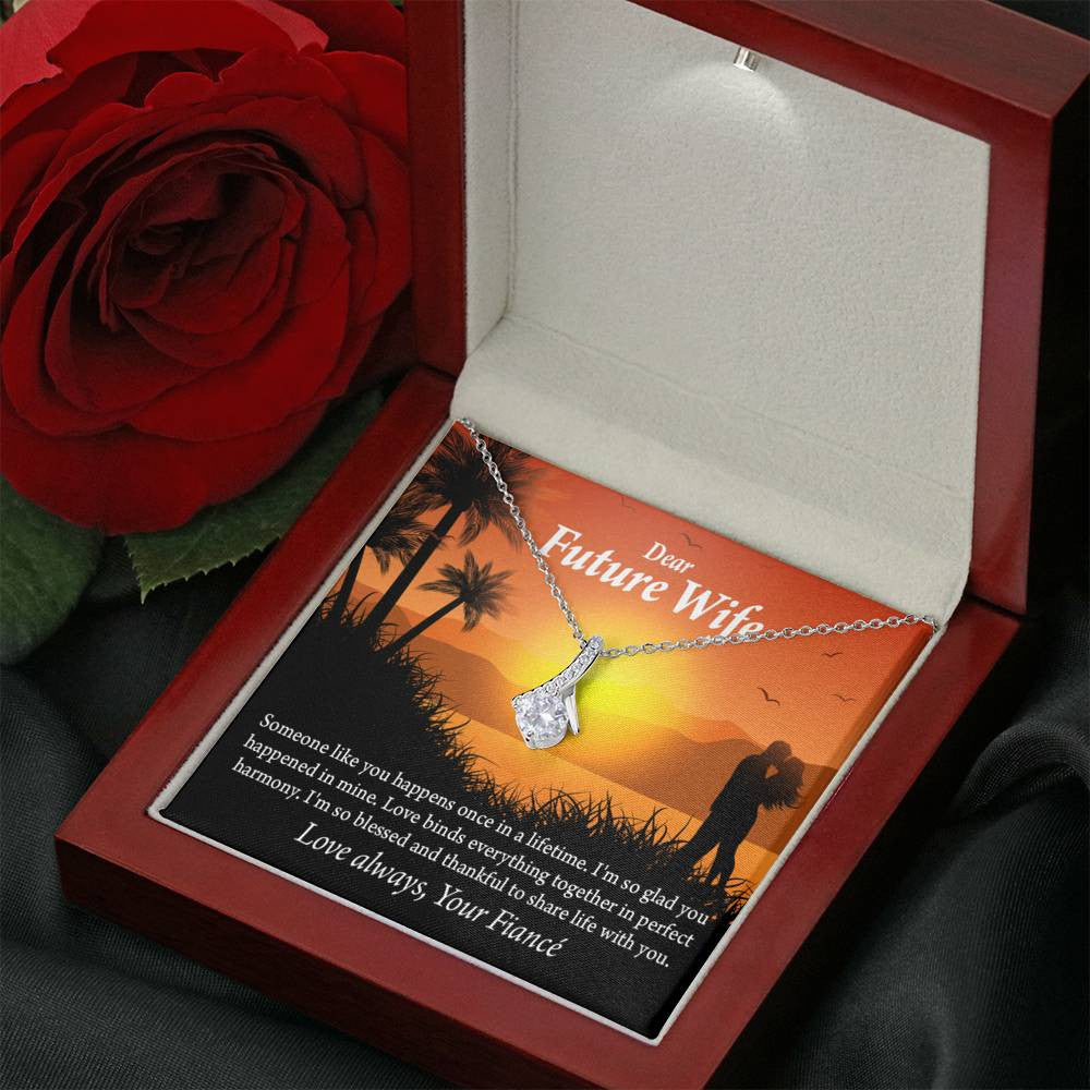 To My Future Wife Thankful Eternity Ribbon Stone Necklace Message Card 14K White Gold Pendant - Alluring Beauty Necklace Gift For Her
