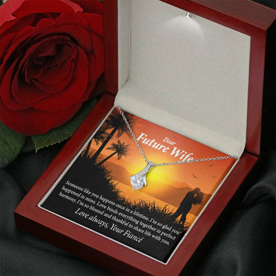 To My Future Wife Thankful Eternity Ribbon Stone Necklace Message Card 14K White Gold Pendant - Alluring Beauty Necklace Gift For Her
