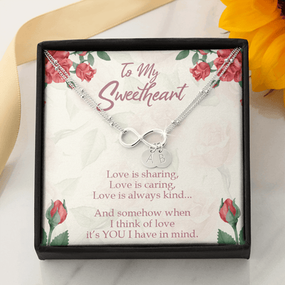 To My Wife Love Is Sharing Infinity Bracelet With Initial Charms - Luxury Love Messages Dog Tag Gifts For Man, Woman