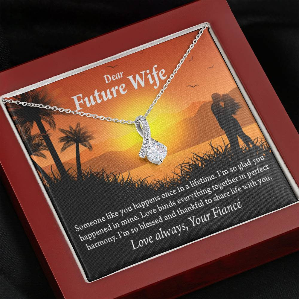 To My Future Wife Thankful Eternity Ribbon Stone Necklace Message Card 14K White Gold Pendant - Alluring Beauty Necklace Gift For Her