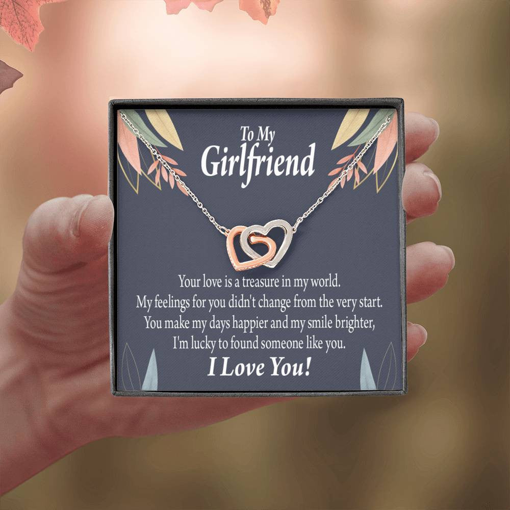 To My Girlfriend My Treasure Inseparable Necklace Pendant 18k Rose Gold Finish 16� - Interlocking Hearts Necklace