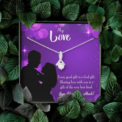 To My Girlfriend Good Gift Message Card W Mahogany Style Luxury Box Eternity Ribbon Stone Necklace - Alluring Beauty Necklace Gift For Her