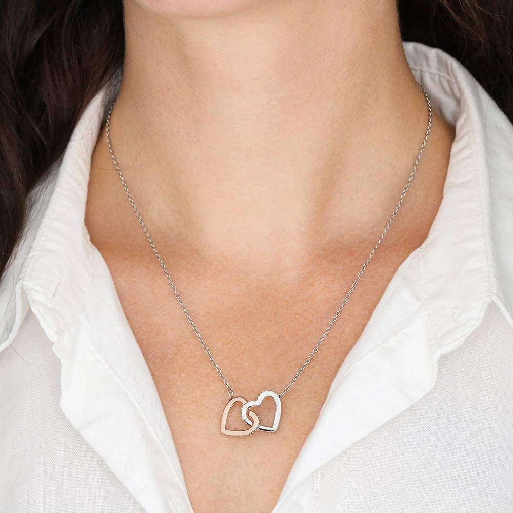 To My Girlfriend My Treasure Inseparable Necklace Pendant 18k Rose Gold Finish 16� - Interlocking Hearts Necklace