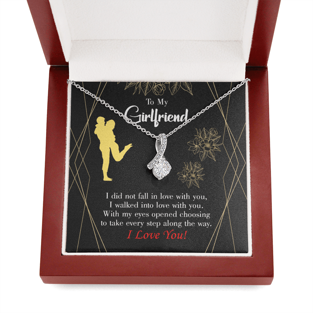 Girlfriend Gift Walked Into Love Eternity Ribbon Stone Pendant 14K White Gold Stainless Steel Jewelry Gift  - Alluring Beauty Necklace Gift For Her