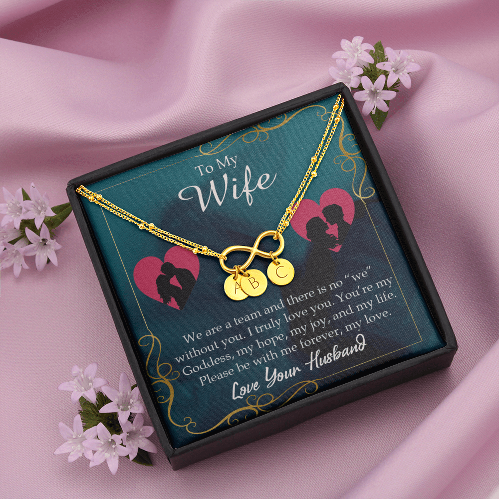To My Wife We Are A Team Infinity Bracelet With Initial Charms - Infinity Bracelet