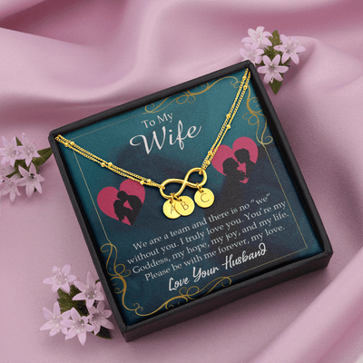 To My Wife We Are A Team Infinity Bracelet With Initial Charms - Infinity Bracelet