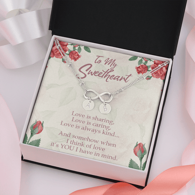 To My Wife Love Is Sharing Infinity Bracelet With Initial Charms - Luxury Love Messages Dog Tag Gifts For Man, Woman