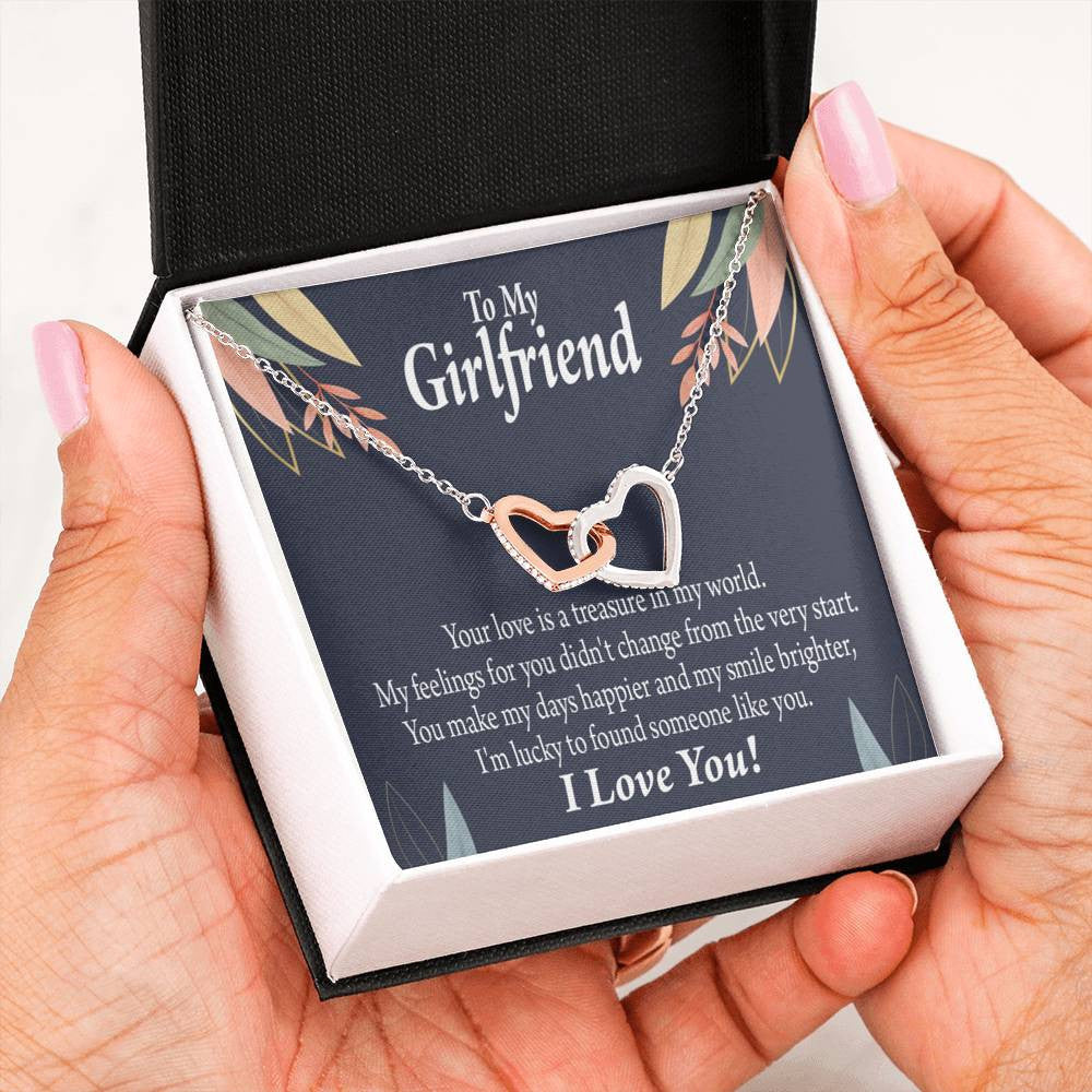 To My Girlfriend My Treasure Inseparable Necklace Pendant 18k Rose Gold Finish 16� - Interlocking Hearts Necklace
