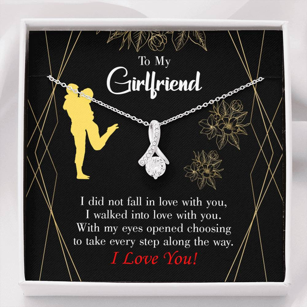 Girlfriend Gift Walked Into Love Eternity Ribbon Stone Pendant 14K White Gold Stainless Steel Jewelry Gift  - Alluring Beauty Necklace Gift For Her