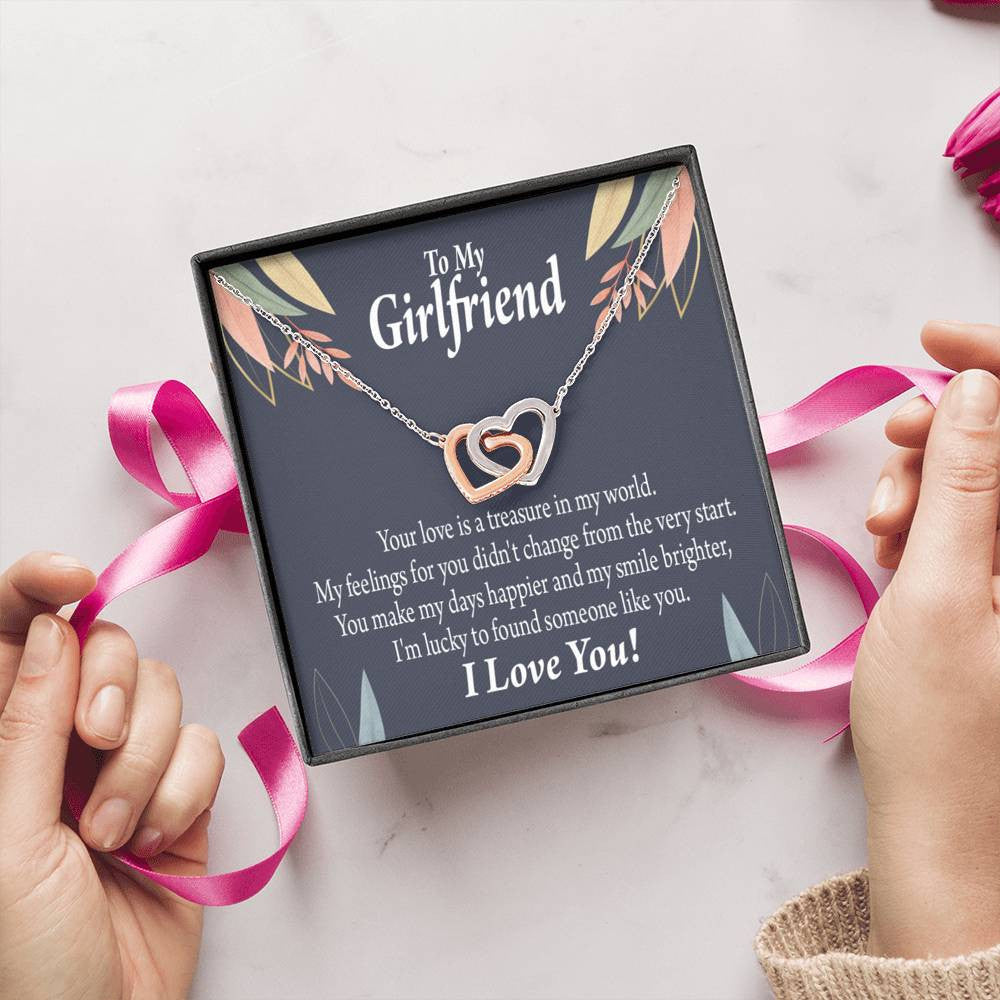 To My Girlfriend My Treasure Inseparable Necklace Pendant 18k Rose Gold Finish 16� - Interlocking Hearts Necklace