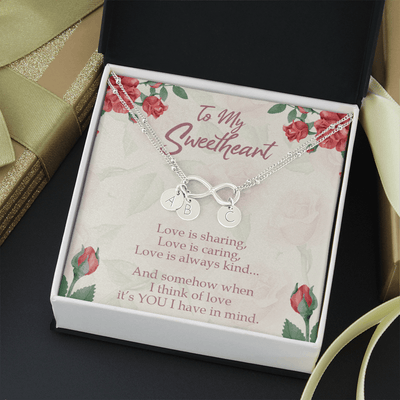 To My Wife Love Is Sharing Infinity Bracelet With Initial Charms - Luxury Love Messages Dog Tag Gifts For Man, Woman