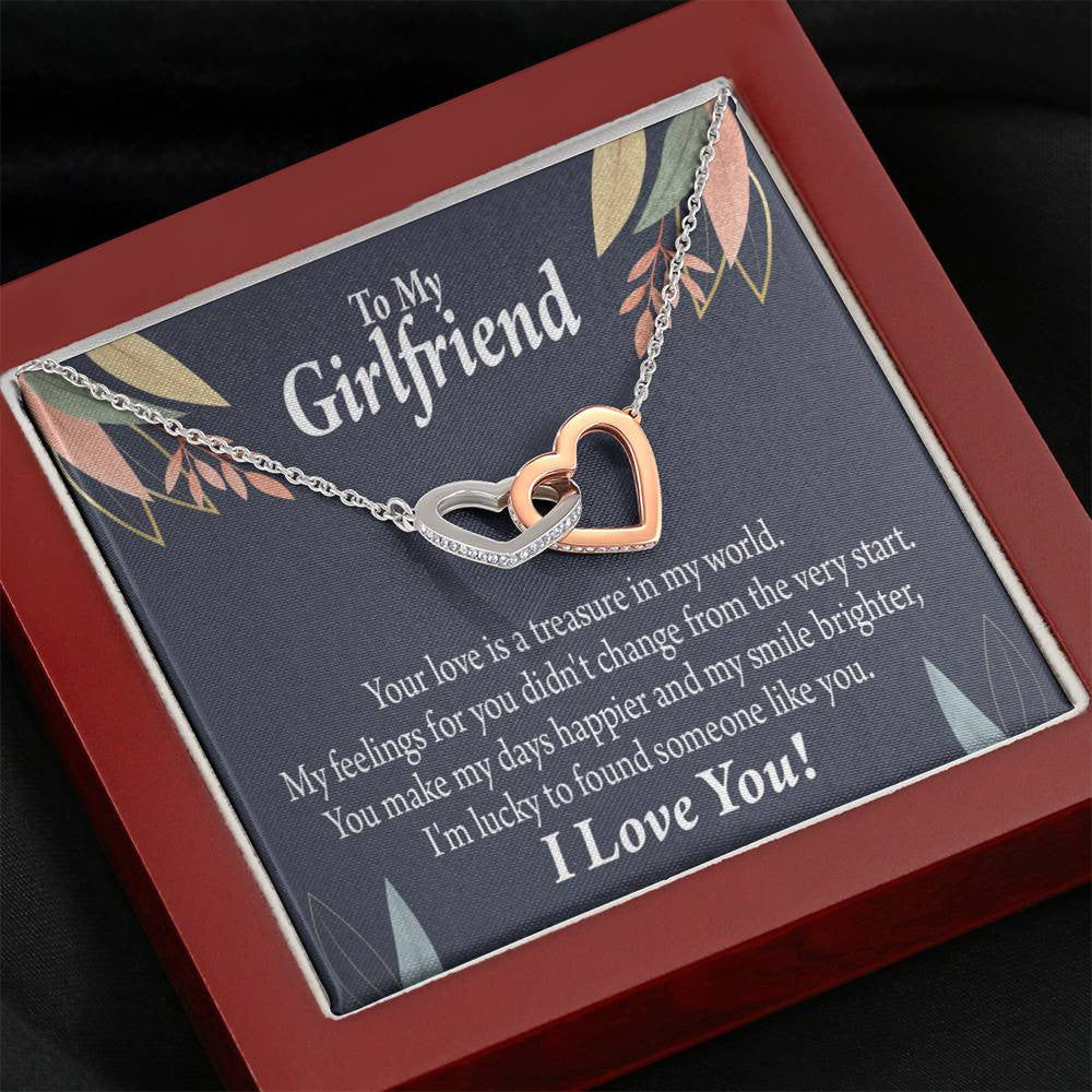To My Girlfriend My Treasure Inseparable Necklace Pendant 18k Rose Gold Finish 16� - Interlocking Hearts Necklace