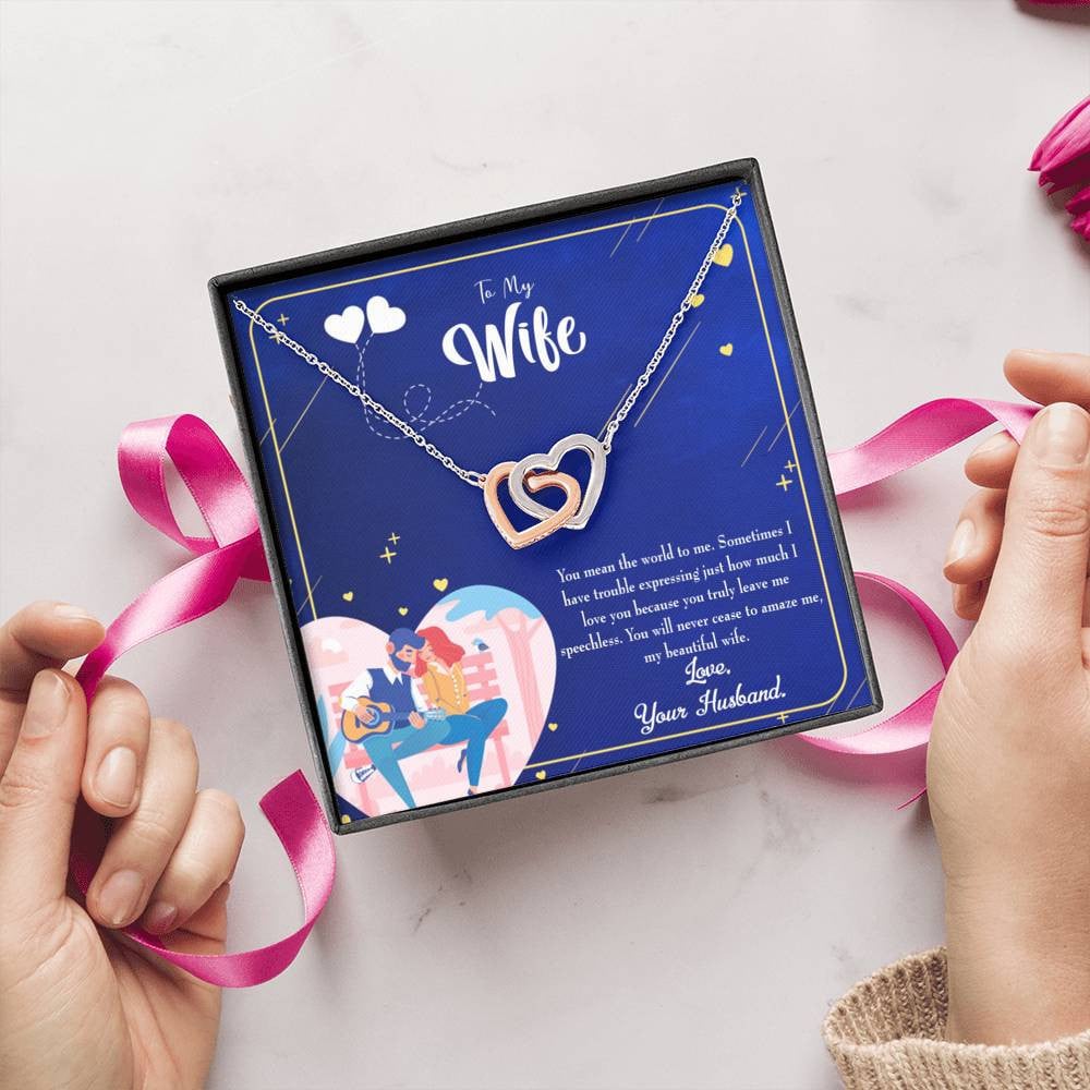 Wife Gift For Wife Birthday Wife You Amaze Me Inseparable Love Pendant 18k Rose Gold Finish 16� - Interlocking Hearts Necklace