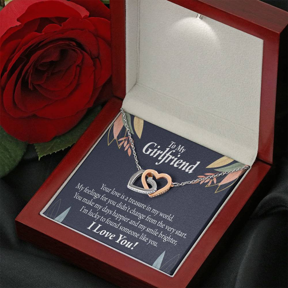 To My Girlfriend My Treasure Inseparable Necklace Pendant 18k Rose Gold Finish 16� - Interlocking Hearts Necklace