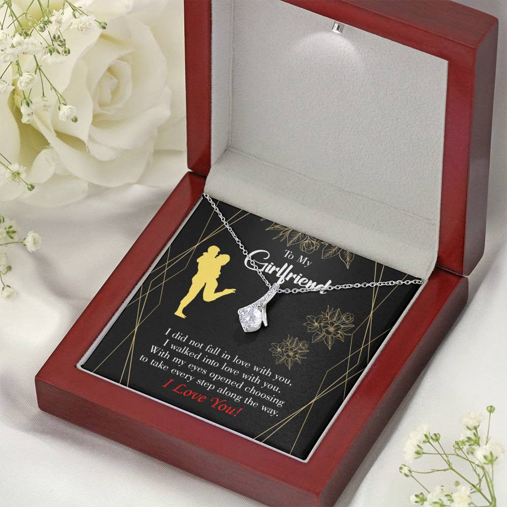 Girlfriend Gift Walked Into Love Eternity Ribbon Stone Pendant 14K White Gold Stainless Steel Jewelry Gift  - Alluring Beauty Necklace Gift For Her
