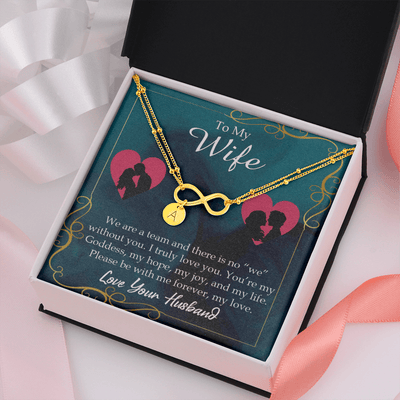 To My Wife We Are A Team Infinity Bracelet With Initial Charms - Infinity Bracelet