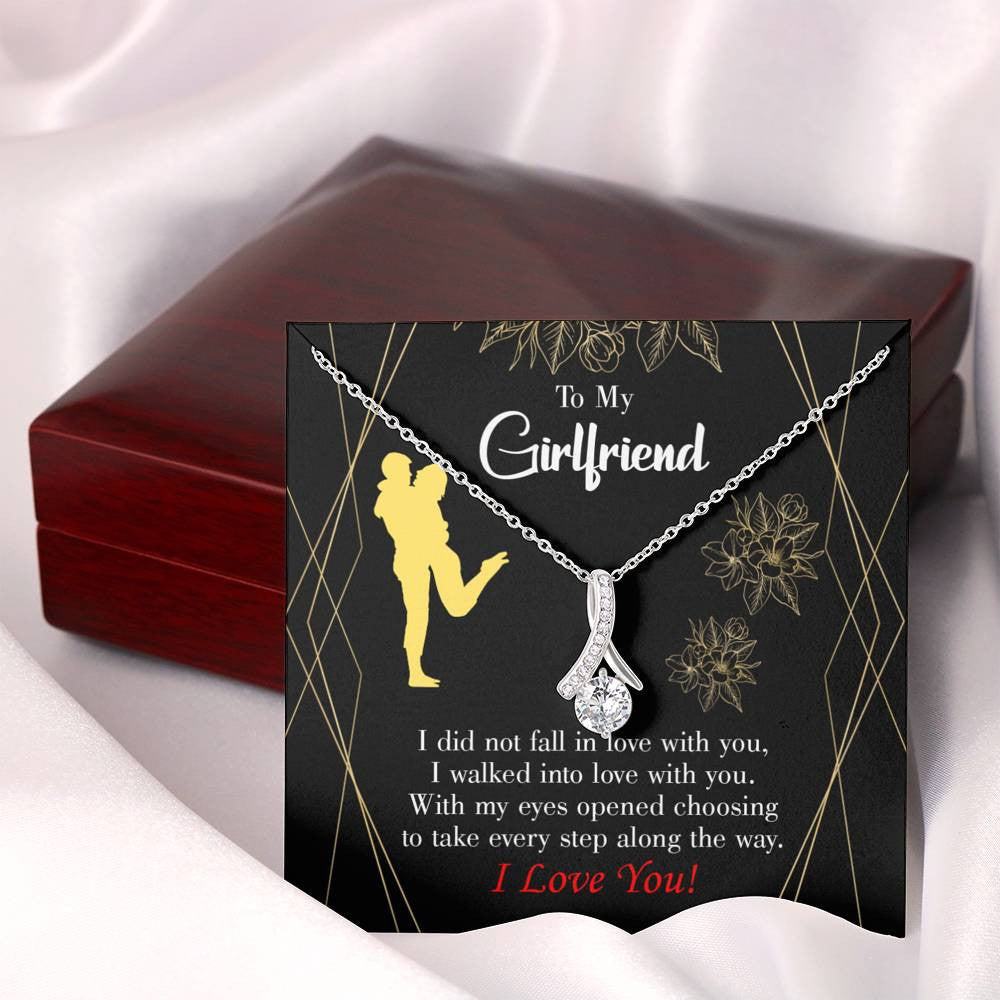 Girlfriend Gift Walked Into Love Eternity Ribbon Stone Pendant 14K White Gold Stainless Steel Jewelry Gift  - Alluring Beauty Necklace Gift For Her