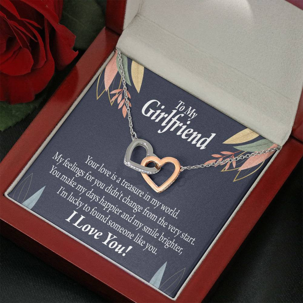 To My Girlfriend My Treasure Inseparable Necklace Pendant 18k Rose Gold Finish 16� - Interlocking Hearts Necklace