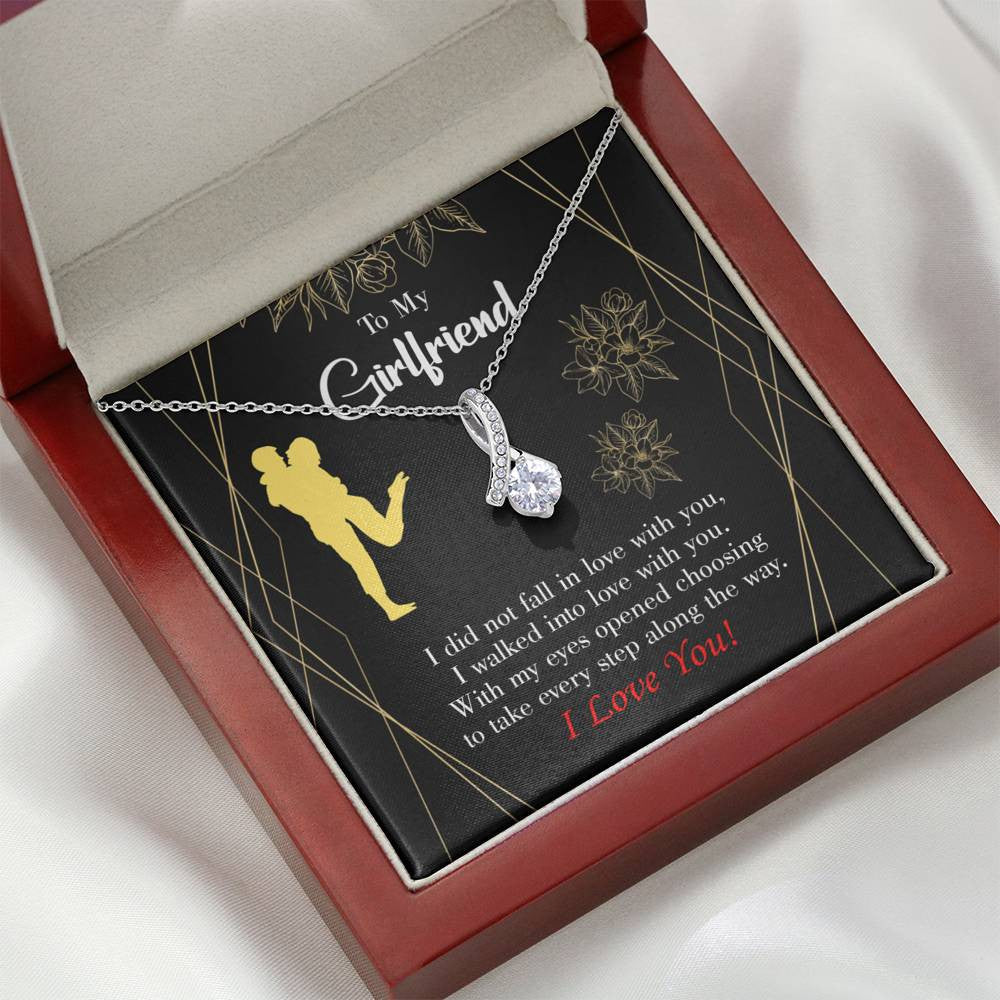 Girlfriend Gift Walked Into Love Eternity Ribbon Stone Pendant 14K White Gold Stainless Steel Jewelry Gift  - Alluring Beauty Necklace Gift For Her