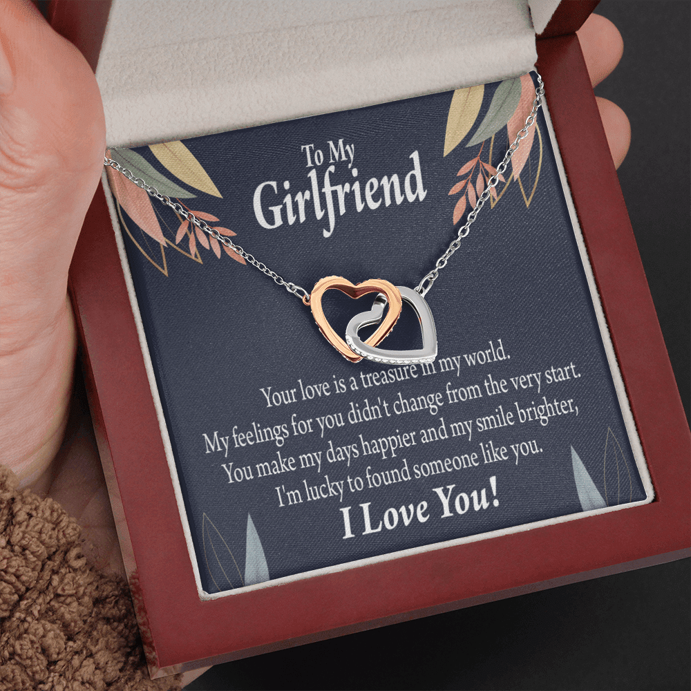 To My Girlfriend My Treasure Inseparable Necklace Pendant 18k Rose Gold Finish 16� - Interlocking Hearts Necklace
