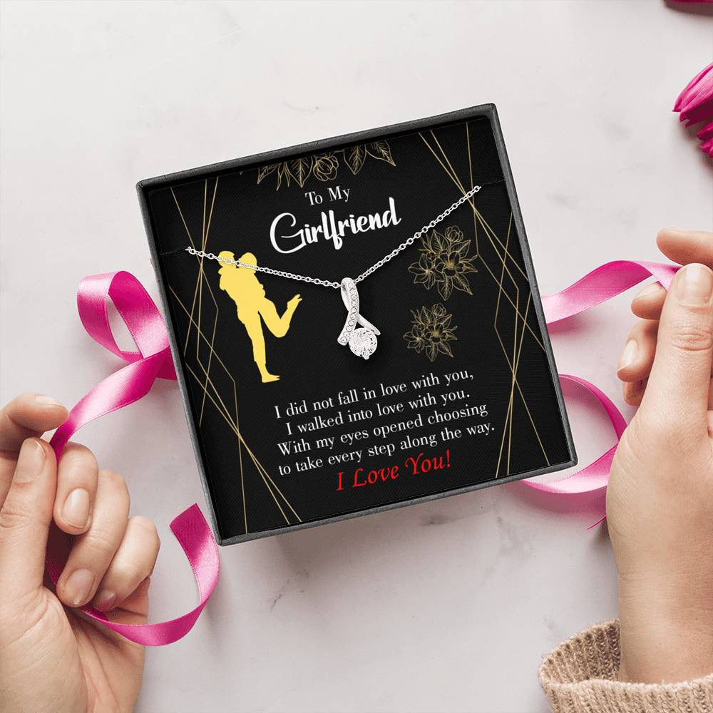 Girlfriend Gift Walked Into Love Eternity Ribbon Stone Pendant 14K White Gold Stainless Steel Jewelry Gift  - Alluring Beauty Necklace Gift For Her
