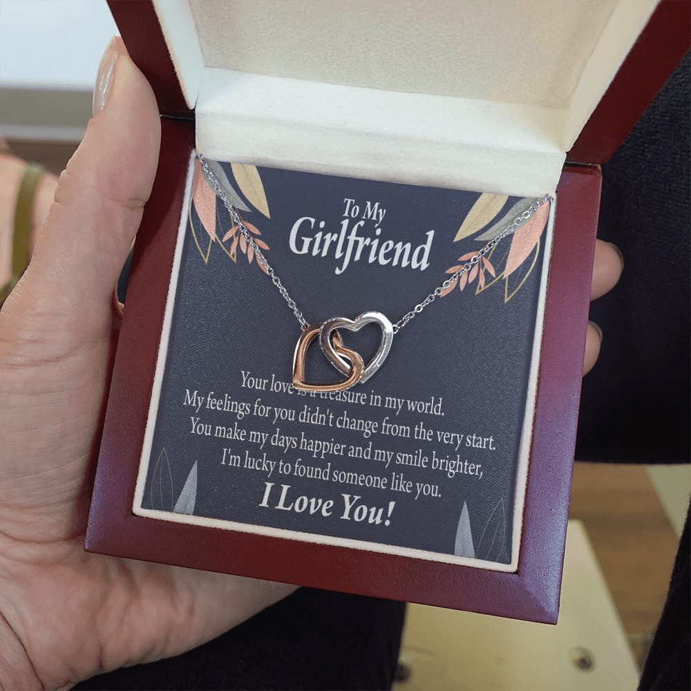 To My Girlfriend My Treasure Inseparable Necklace Pendant 18k Rose Gold Finish 16� - Interlocking Hearts Necklace